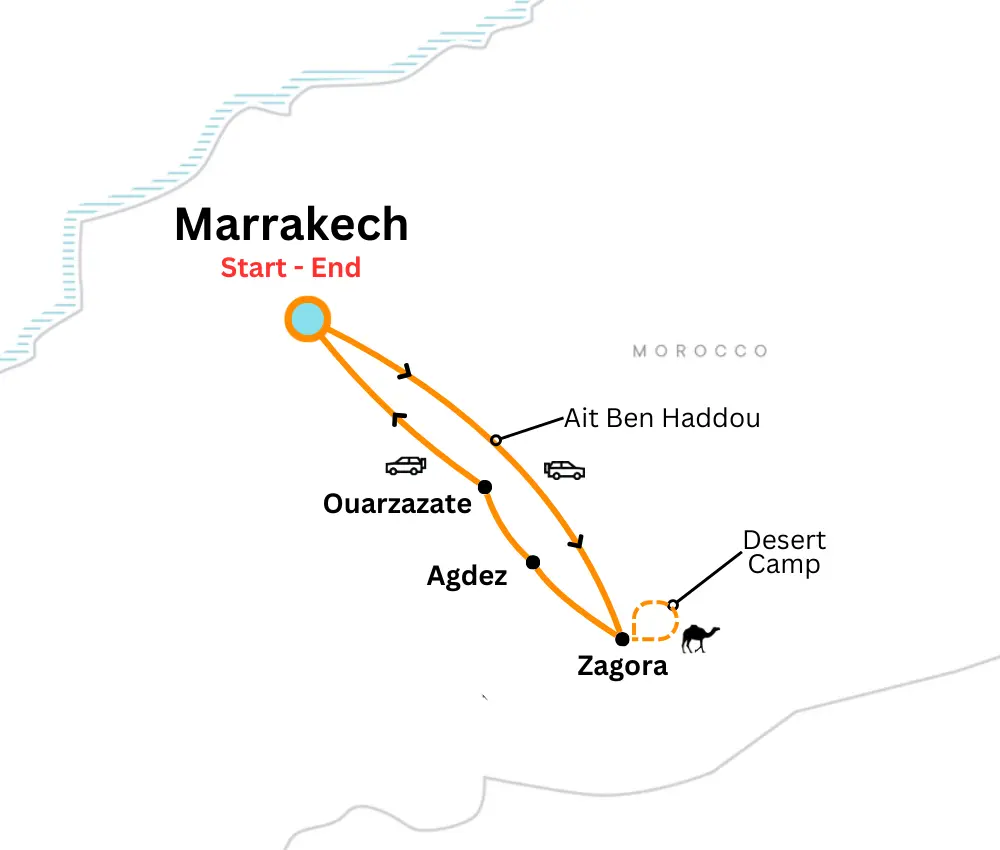 map for 2 days to zagora from marrakech