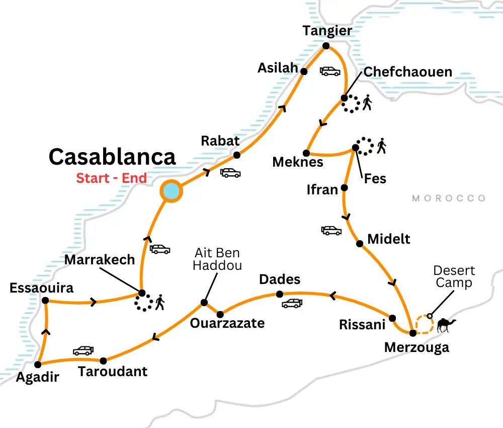 15 day tour from Casablanca itinerary