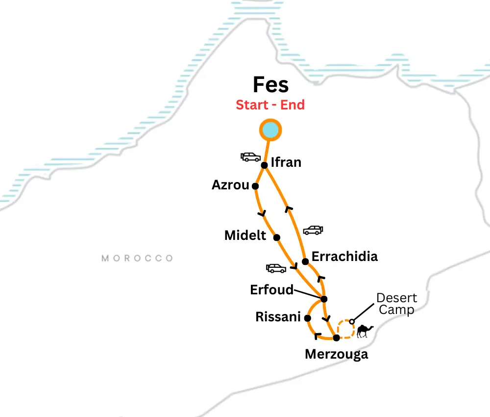 itinerary of 3 days tour from Fes to Merzouga