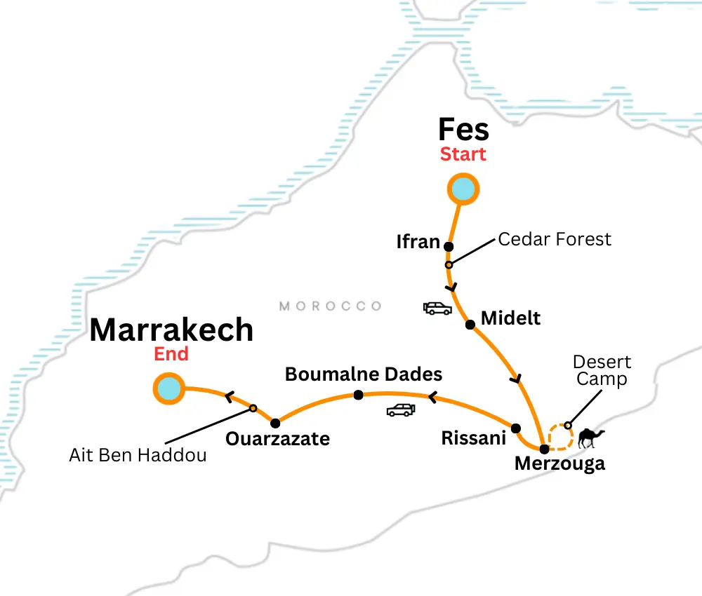 Itinerary of 4 days tour from Fes to Marrakech