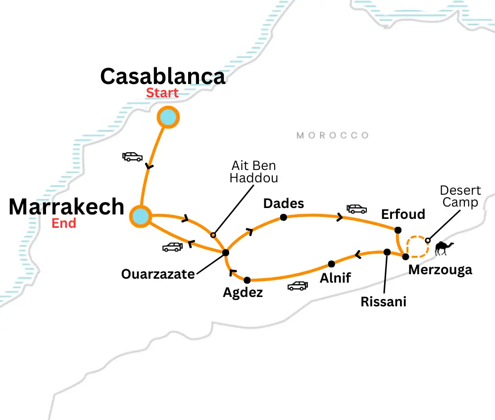 Itinerary of 4 days tour from casablanca