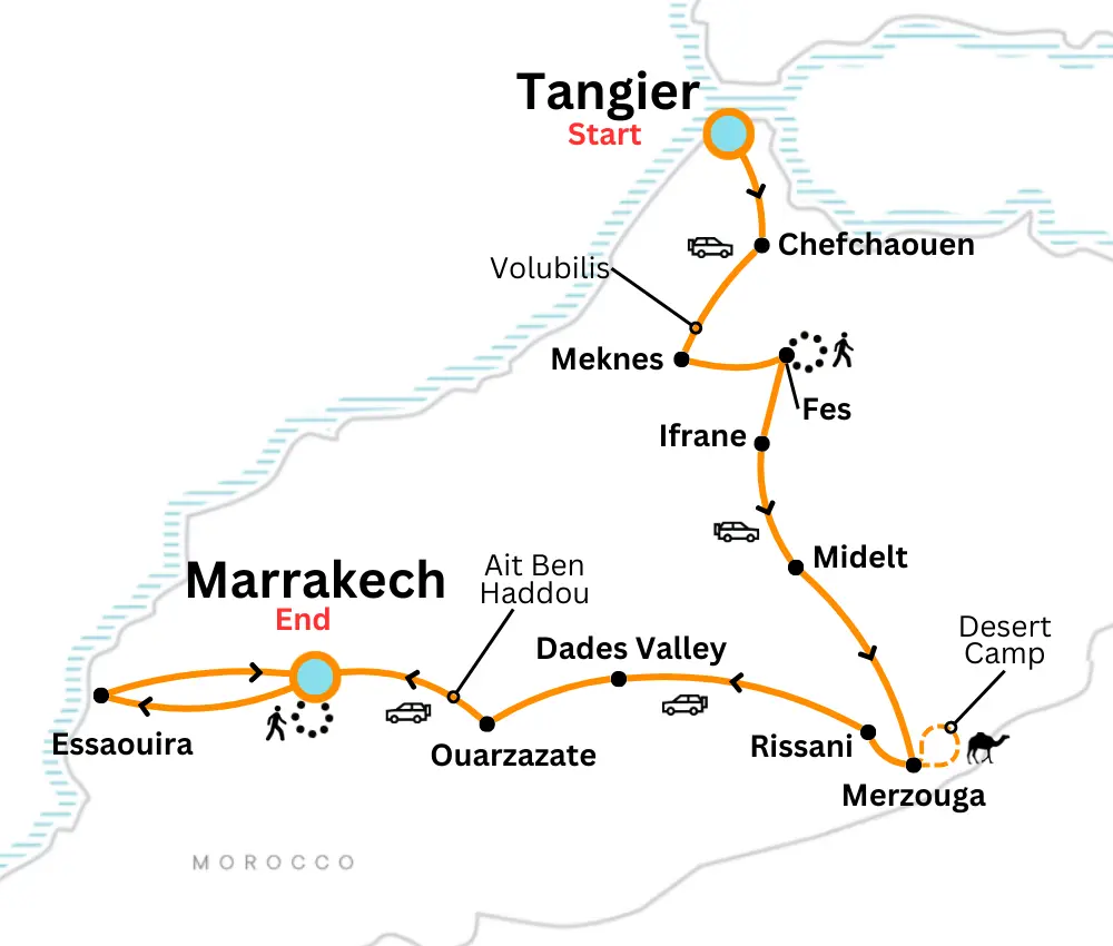 9 days tour from Tangier to Marrakech through Desert