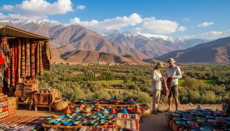 A breathtaking view of the Atlas Mountains during a sunny day trip from Marrakech. In the