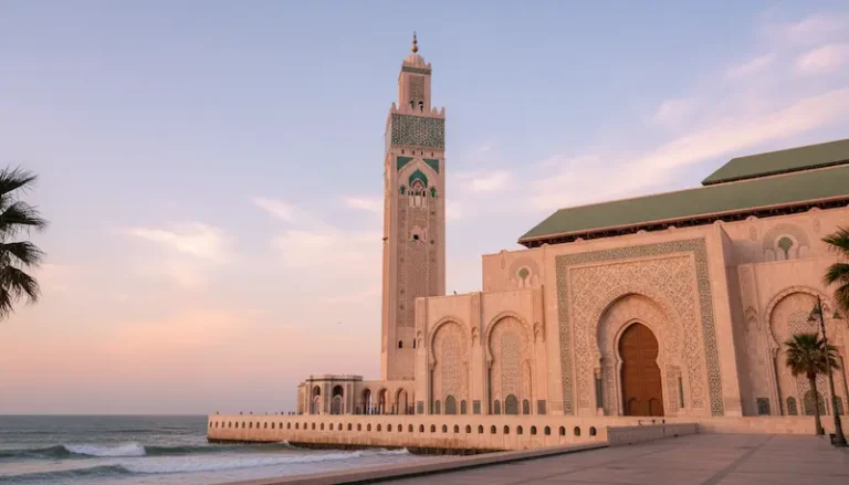 A breathtaking view of the Hassan II Mosque in Casablanca Morocco showcasing its stunning