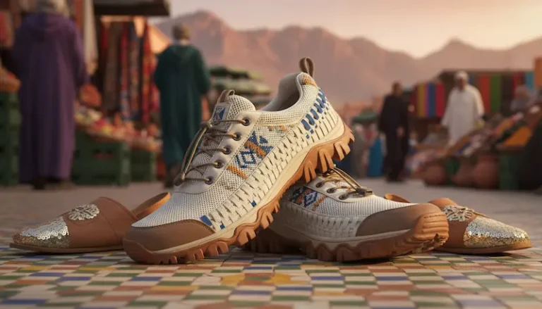 A pair of comfortable walking shoes designed for travel in Morocco featuring a blend of stylish