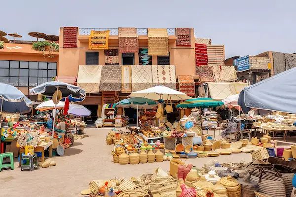 Traditional Moroccan carpet store with handwoven rugs and berber carpets