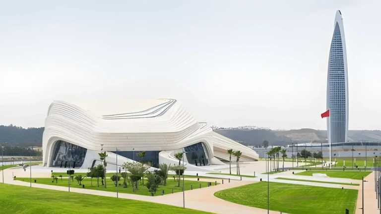 a panoramic view of mohamed vi tower and the royal theater in rabat morocco