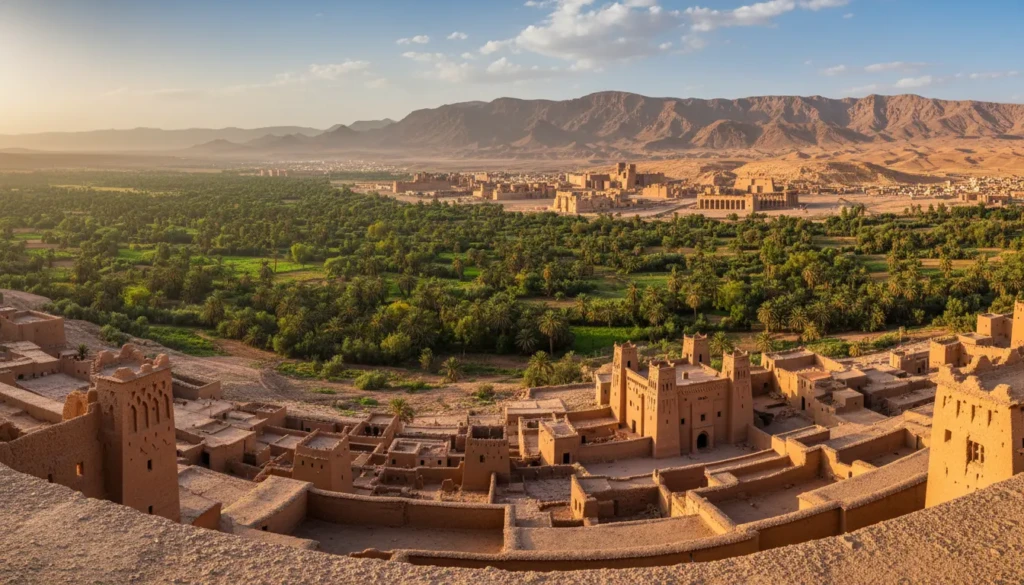 a panoramic view of ouarzazat city with the valley