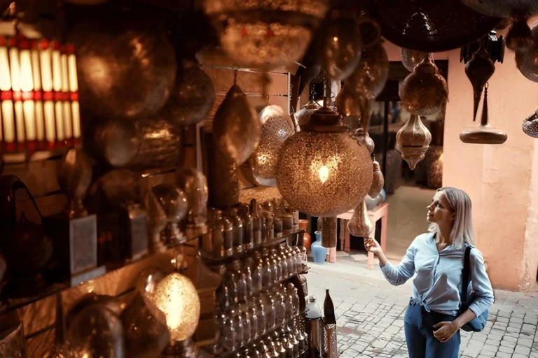 agadir market scene filled with vibrant colors and textures in the foreground local