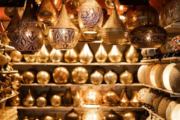 decorative table lamps in a traditional moroccan shop