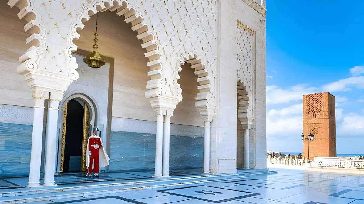 hassan tower and the mausoleum of mohammed v in rabat morocco
